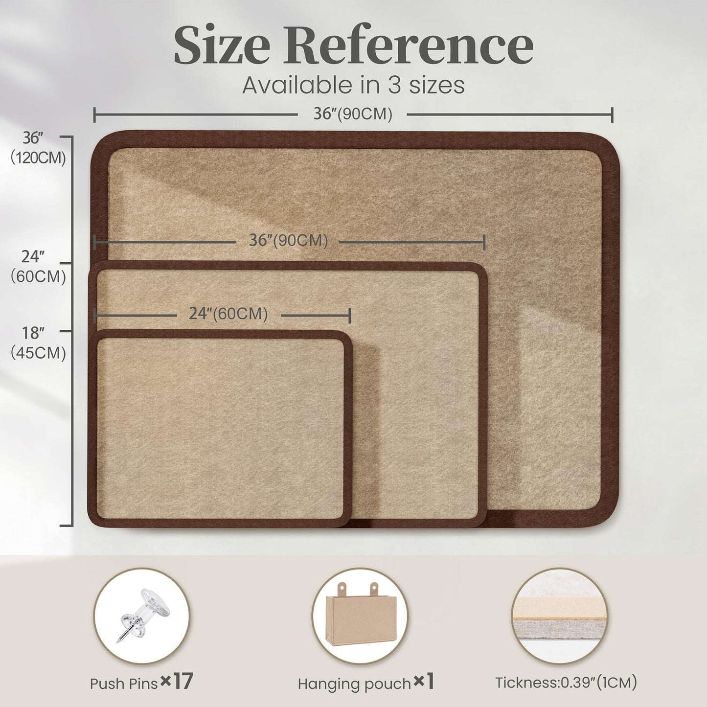 KERRAM Bulletin Board, 48 x 36 inches Decorative Felt Board Foldable Photo Board Pin Boards, Cork Board Alternative for Walls, Office, Home, Classroom with Pushpins ＆ Small Storage Bag, Brown