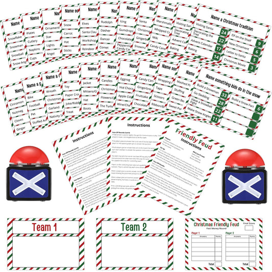 Syhood Christmas Friendly Feud Card Game with 2 Answer Buzzers, Xmas Family Trivia Quiz Game Night, Fun Party Activities for Adults, Office, Classroom, Large Group and Team Building