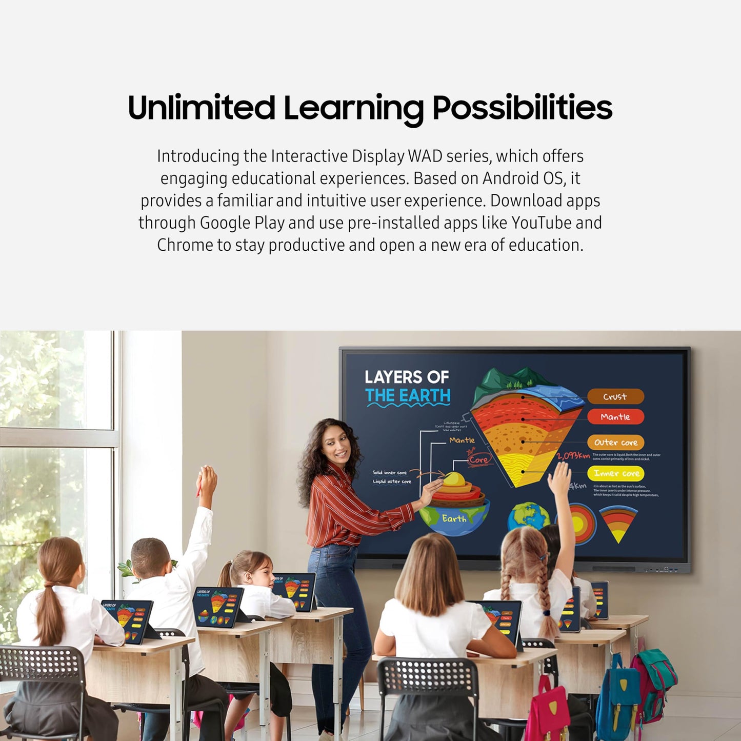 Samsung 75” WAD Interactive Display, EDLA Certification for Google Services Access, Multi-Touch Capabilities, Dual Pen Function, 3-in-1 USB-C Port, OPS Slot, LH75WADWLGCXZA