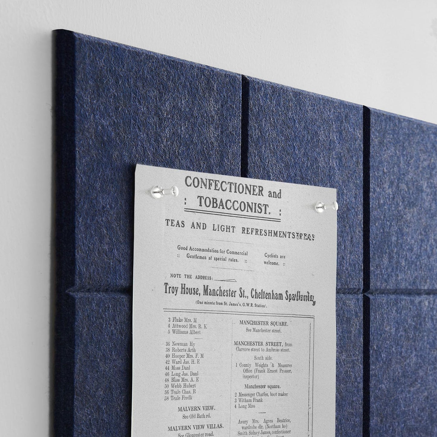 TSJOFFICE Large Cork Board for Wall - 48" x 36" Bulletin Board with 50 Pushpins for Office Decor, Pin Board 12 Pack Felt Wall Tiles with Safe Removable Adhesive Tabs, Corkboard for Home - Navy Blue