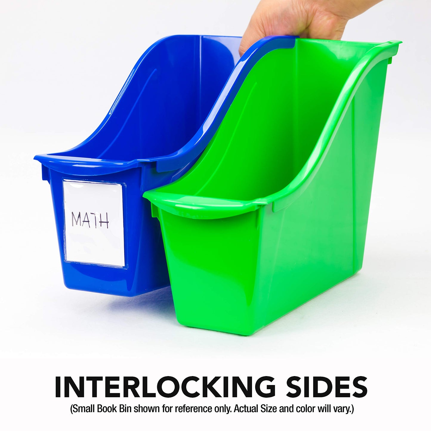 Storex Small Book Bin – Interlocking Plastic Organizer for Home, Office and Classroom, Green, 6-Pack (71111U06C)