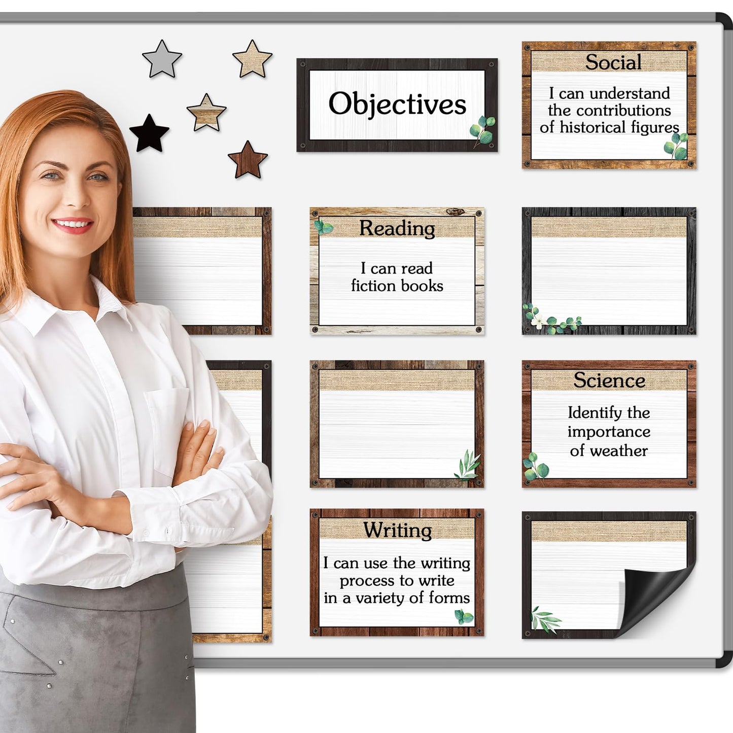 Trandraft 16 Pcs Magnetic Write Wipe Organization Chart Classroom Dry Erase Labels Learning Objectives Board for Whiteboard Goals Targets Classroom Teaching Supplies(Farmhouse)