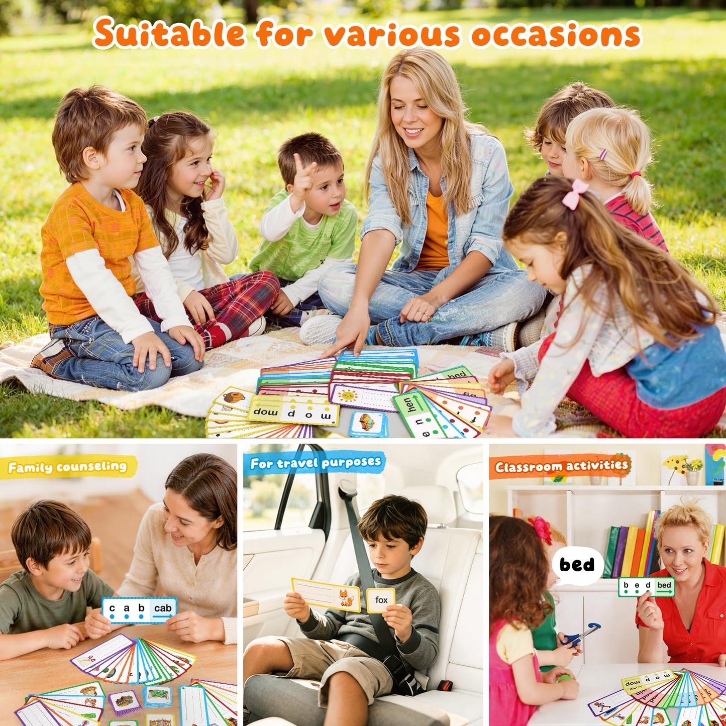 LilLaufy Phonics Games Flash Cards for Kids, CVC Word Games, Educational Speech Therapy Toys for Toddlers, Learn to Read & Spell, Preschool Kindergarten Learning Activities, Homeschool Essentials