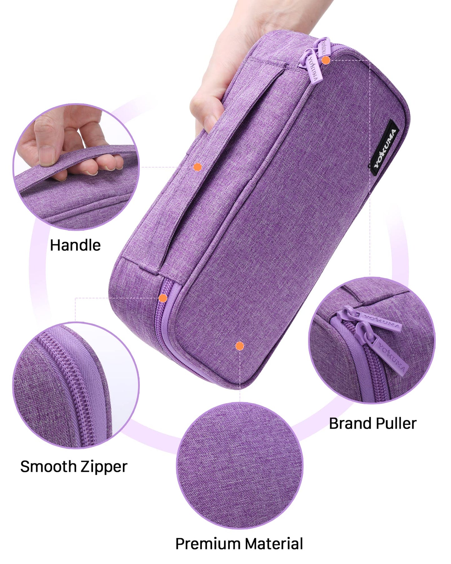 YOKUMA Pencil Case for Girls,Large Capacity Pencil Pouch,Zipper Pencil Box,Aesthetic Design for School Office Supplies Student Teen College Adults, Travel Essentials,Electronic Cable Organize(Purple)