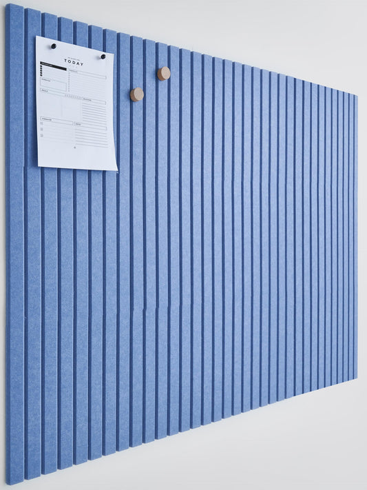 VIVELDA Felt Bulletin Board Tiles 48"x36" -12-Pack Cork Board Alternative, OEKO-TEX Certified, NRC 0.95 Acoustic Wall Panels, Damage-Free Adhesive, Slatted Design, Home Office, Classroom (Pastel Blue)