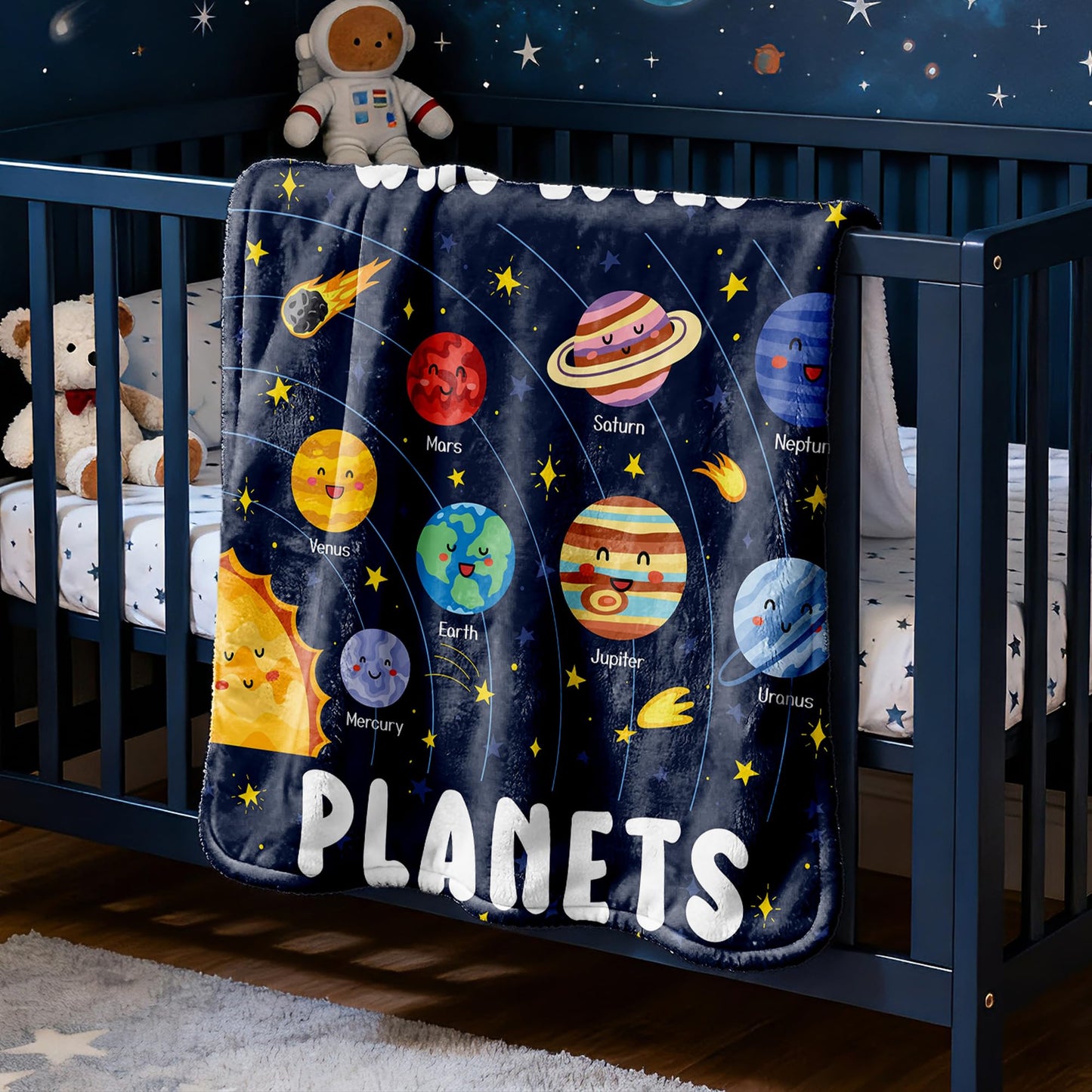 ARTBLANKET Just A Boy Who Loves Planets Solar System Space Throw Blanket Fannel Fleece Super Soft Funny Blanket Travel Throw Blanket for Bed Couch Sofa 40 x 30 Inch for Baby