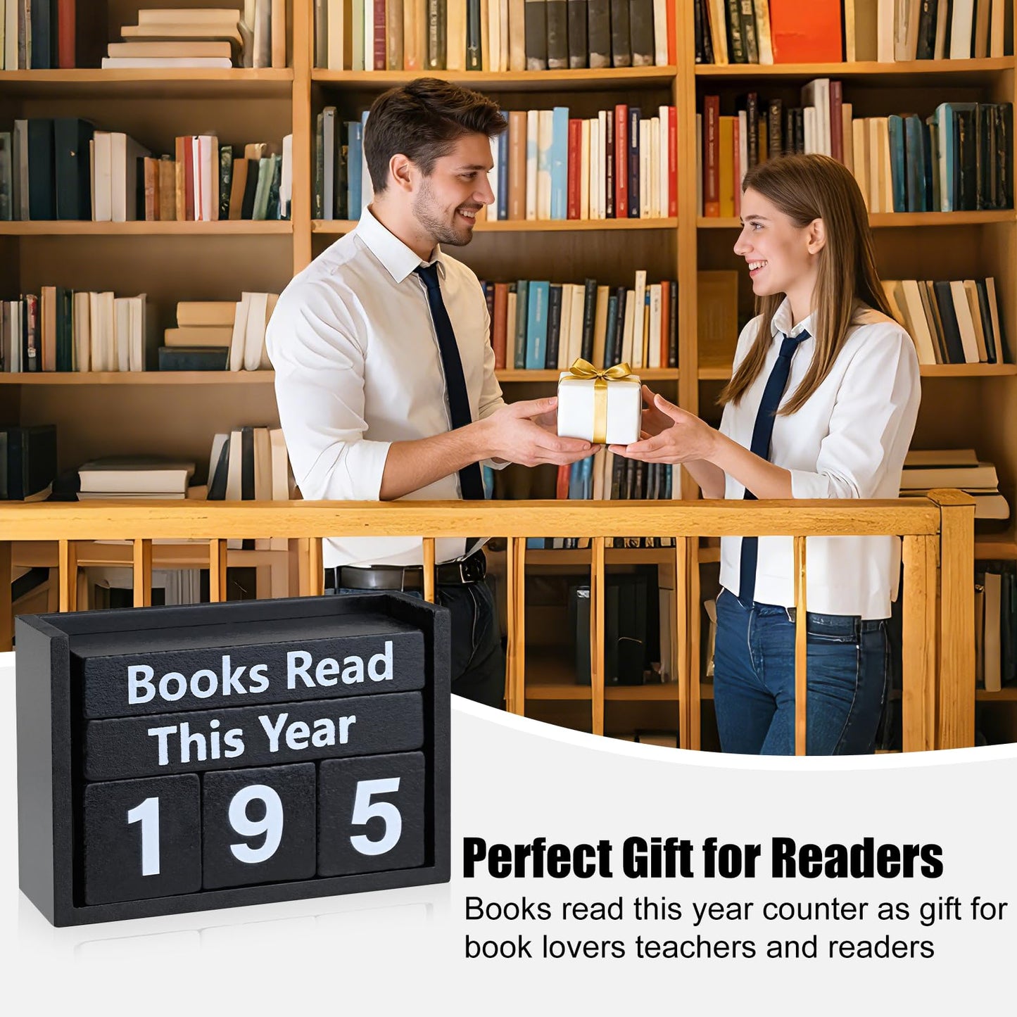 Books Read This Year Counter - Wooden Reading Tracker Block, Adjustable Book Count Display, Black Book Lover Decor for Bookshelf Desk Library Reading Goals Gift (Black)