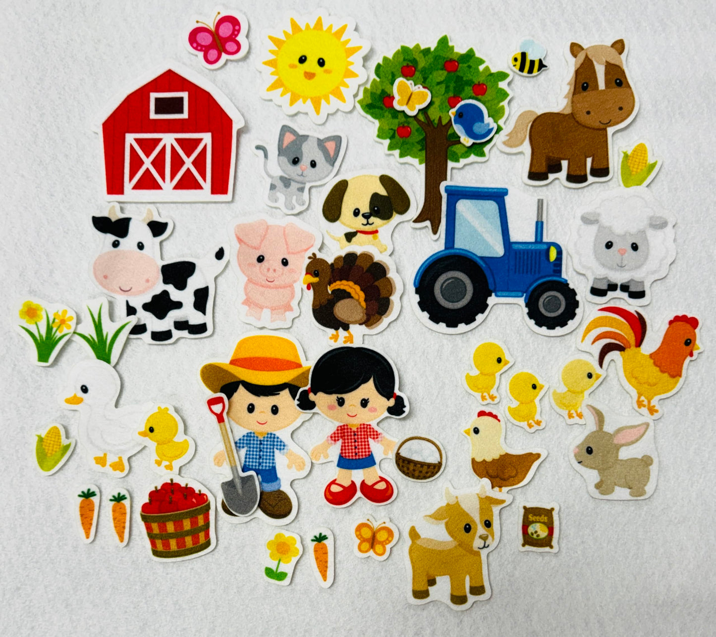 Story Time Felts 37 Piece Farm Animals Felt Figures for Flannel Board Set Small (Brown Hair)