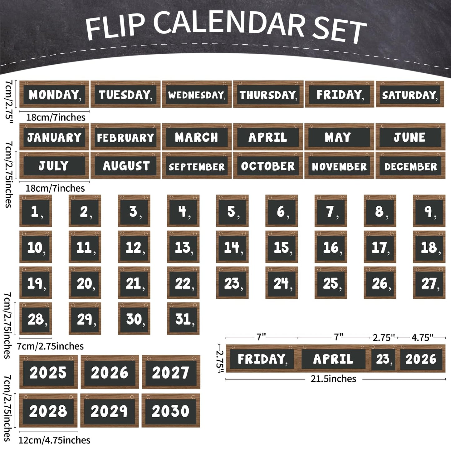 Flip Calendar Bulletin Board Set Classroom Decorations for Whiteboard with Adjustable Flip Calendar Rod Holder Date Cards Days of The Week for Classroom School Supplies(Rustic)