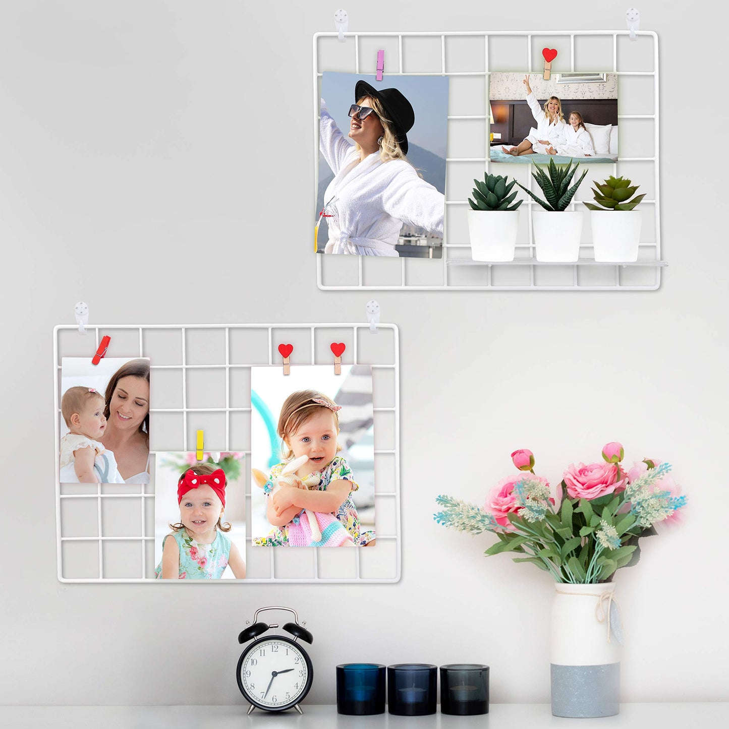 ODOXIA 2 Pack Wire Wall Grid Panel | Photos & Pictures Display Grid Wall Panels | White, Magnetic & Metal Grid | Photo Grid | Wire Board | Hanging Home, Office & Kitchen Décor