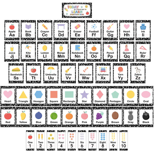 Composition Alphabet and Number Bulletin Board Alphabet Letters Card ABC Number Line Elementary Decor ABC Alphabet Colors Numbers Poster Classroom Decor Set Pastel Preschool Class Learning Decoration
