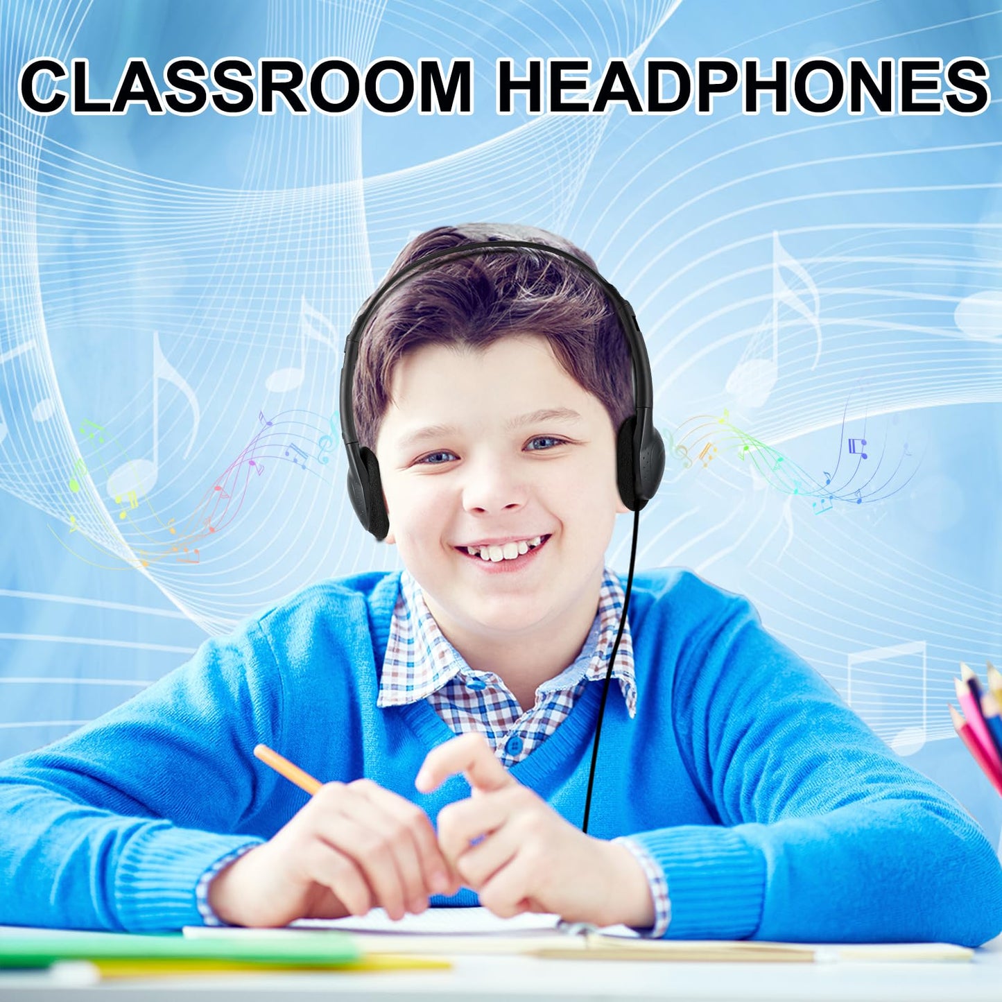 CN-Outlet 50 Packs Classroom Headphones Bulk for School Students Kids Children Toddler Boys Girls Teens and Adult, Wholesale Disposable Earphones (50 Black)