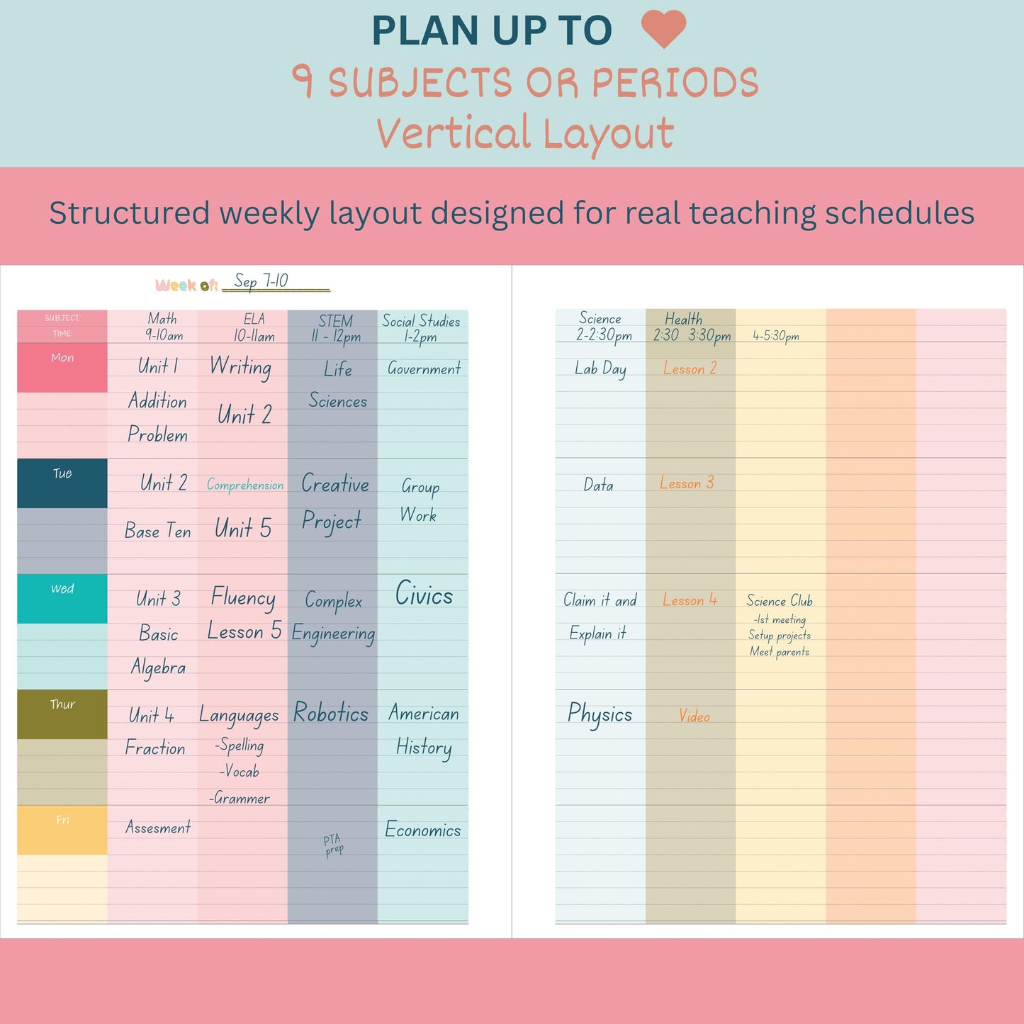 Undated Teacher Planner 8.5 x 11-12 Months & 52 Weeks | Colorful Bookshelves Cover | Monthly & Weekly Lesson Plan Book with Stickers, Storage Pocket & Snap-In Bookmark | Classroom Organizer