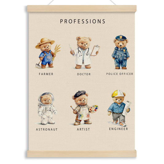 MOTERMATE Bear Professions Poster Hanger Frame, Bear Nursery Wall Hanging Decor Art Framed for Toddler Kids Boys Room Bedroom Playroom Classroom, Kids Room Wall Poster Prints, 12x16 Inch