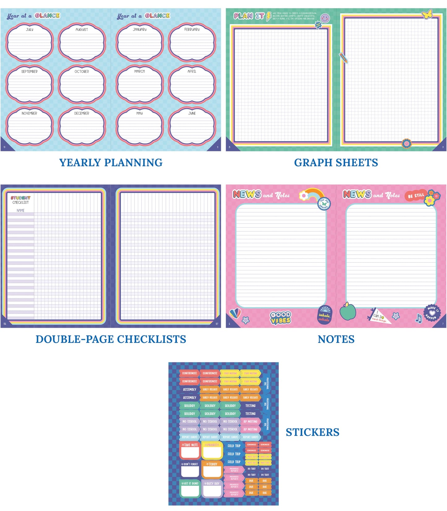 Carson Dellosa We Stick Together Teacher Planner 2026-2027, Undated 8" x 11" Lesson Plan Book with Retro Stickers, Class Schedule, Weekly Calendar, Homeschool and School Supplies, Classroom Must Haves