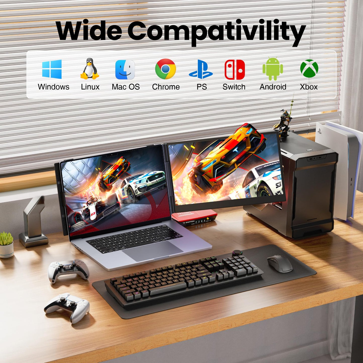 Venraty Ultra Thin Laptop Screen Extender， Lightweight Portable Monitor 14" 1080P FHD Monitor for Laptop, Fit for 13-17" Laptops,Plug & Play Compatiable with Win/Mac/Chrome/Android