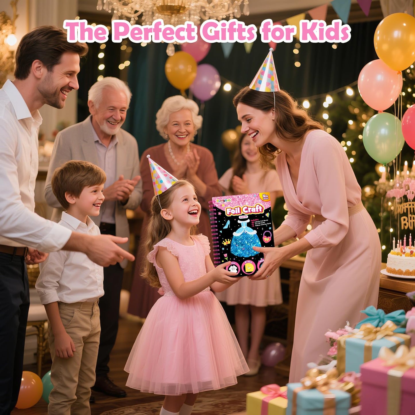 FUNNYB&G Foil Art Craft Kit for Girls 4-10 Years Old: Mess-Free & No-Glue, Create 16 Sparkly Dress Up Pictures – Perfect Travel Toy & Birthday Gift for Kids (Dress Up)