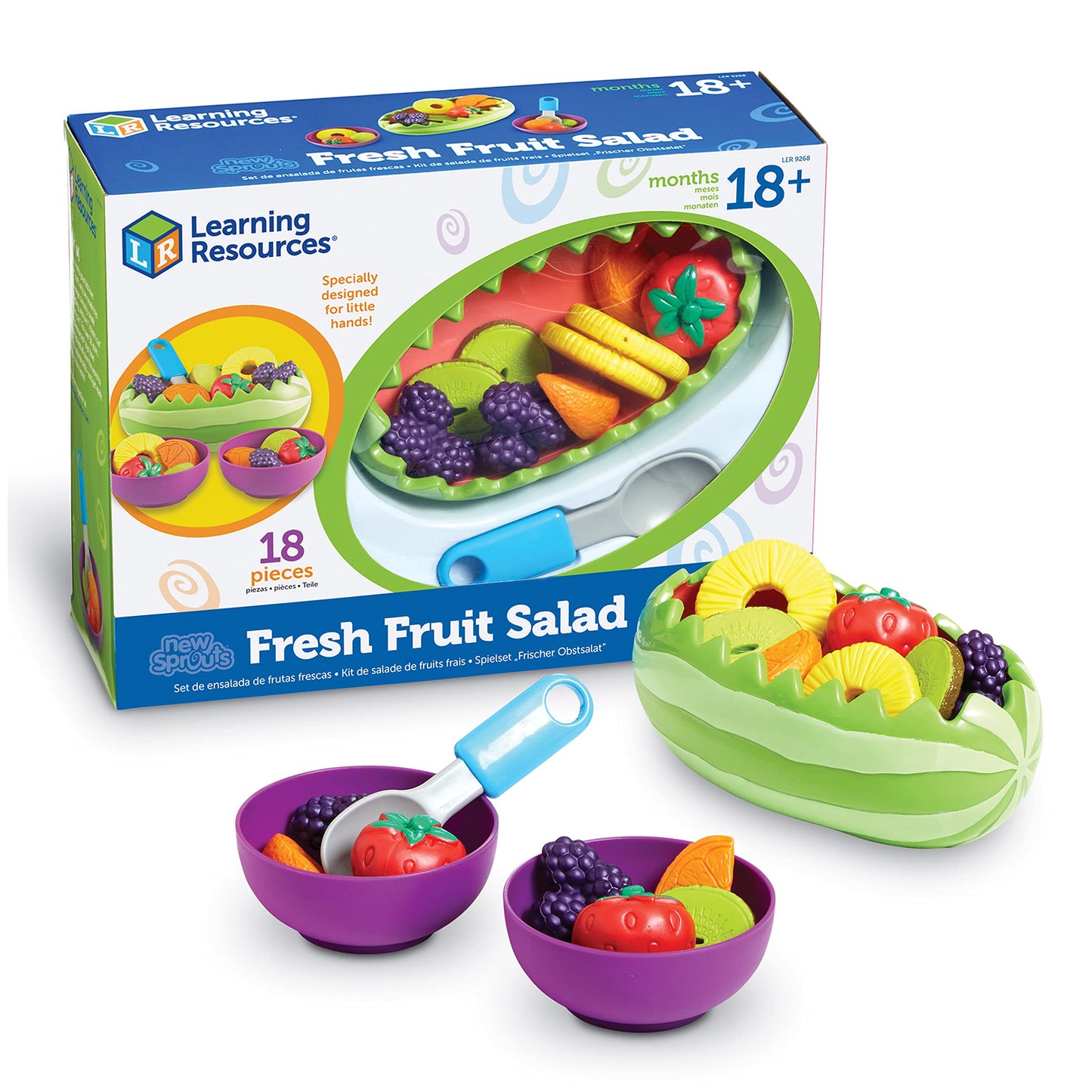 Learning Resources New Sprouts Fresh Fruit Salad - Realistic Play Food for Toddlers 1-3, Preschool Learning Toys, Toddler Pretend Play Food for Kids Kitchen Sets, Plastic Fruit Toys, Toy Foods