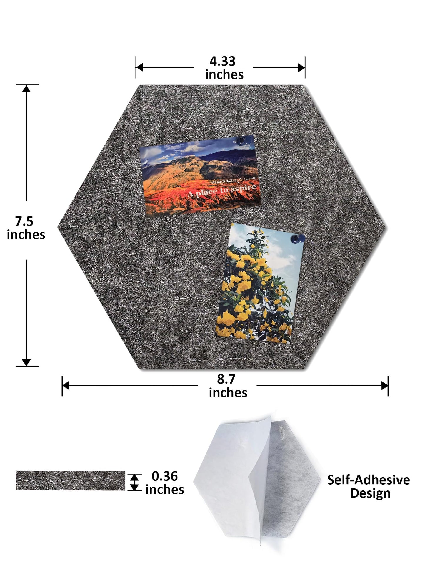 Hexagon Felt Bulletin Board Tiles, 8 Pcs, 8.7 x 7.5 inches, with 20 Pushpins, for Easy Display of Photos Pictures Memos Notices, Felt Wall Tiles for Office Home Classroom (Gray)