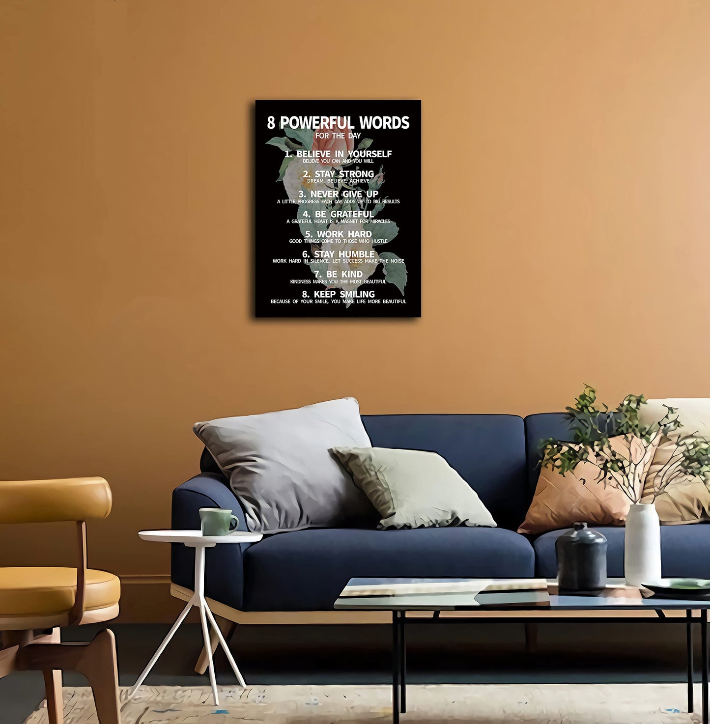 8 Rules Of Life Canvas Decoration Painting, Suitable For Office, School, Library,Home (29x38cm) Framed (rose-8)