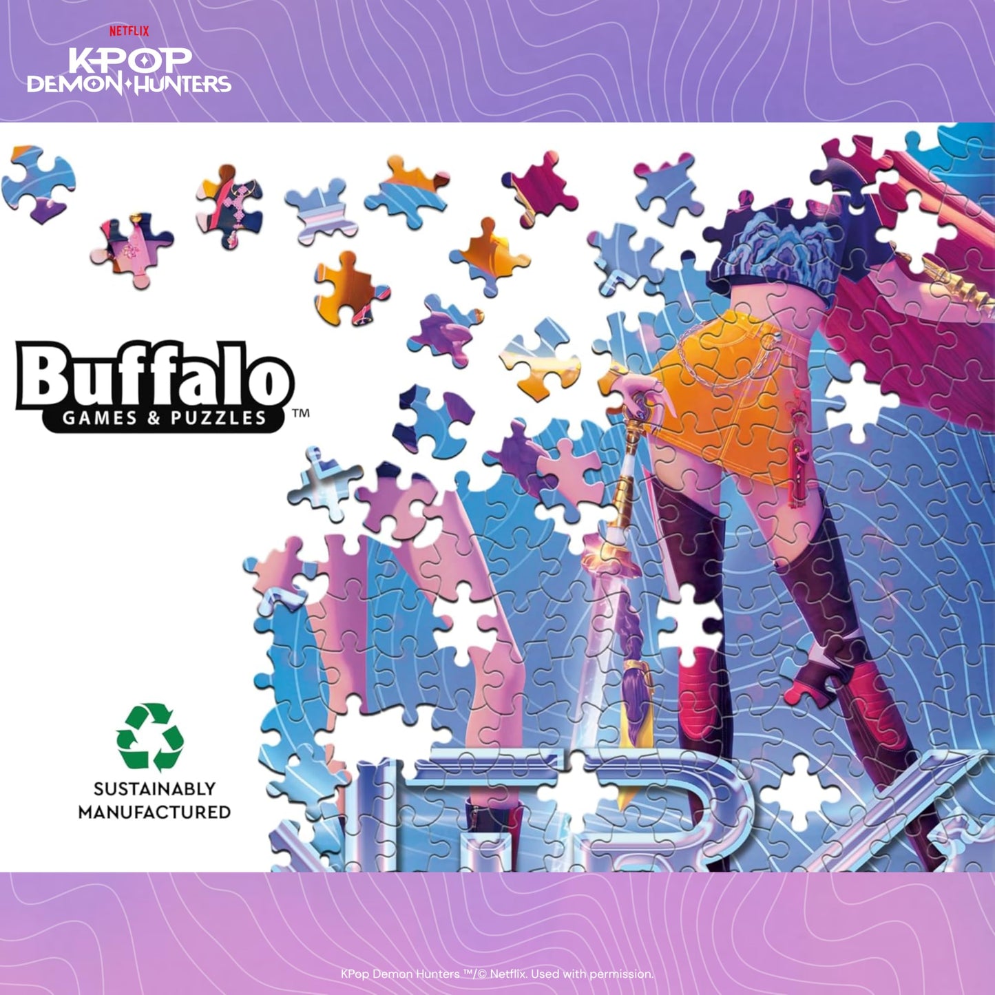 Buffalo Games Kpop Demon Hunters Foil-Finish Puzzle - 500pc, 21.25×15in - Foil-Accent Artwork & Kpop Demon Hunters Merch - Precision-Cut Pieces & Slayer Gifts - with Poster & Epic Quest Puzzle