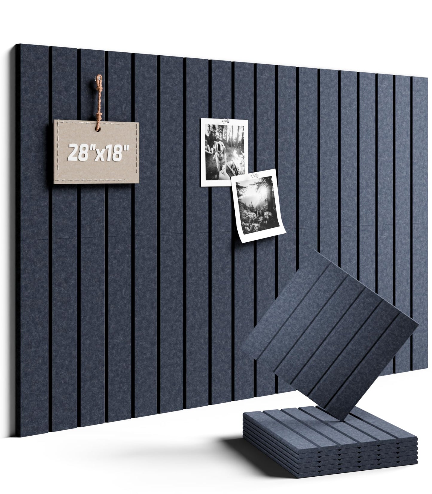 Felt Bulletin Board Tiles -28"x18" with 40 Adhesive Tabs, Cork Board Alternative for Office Decor, Push Pin Board Wall Organizer 6-Pack (Navy Blue)