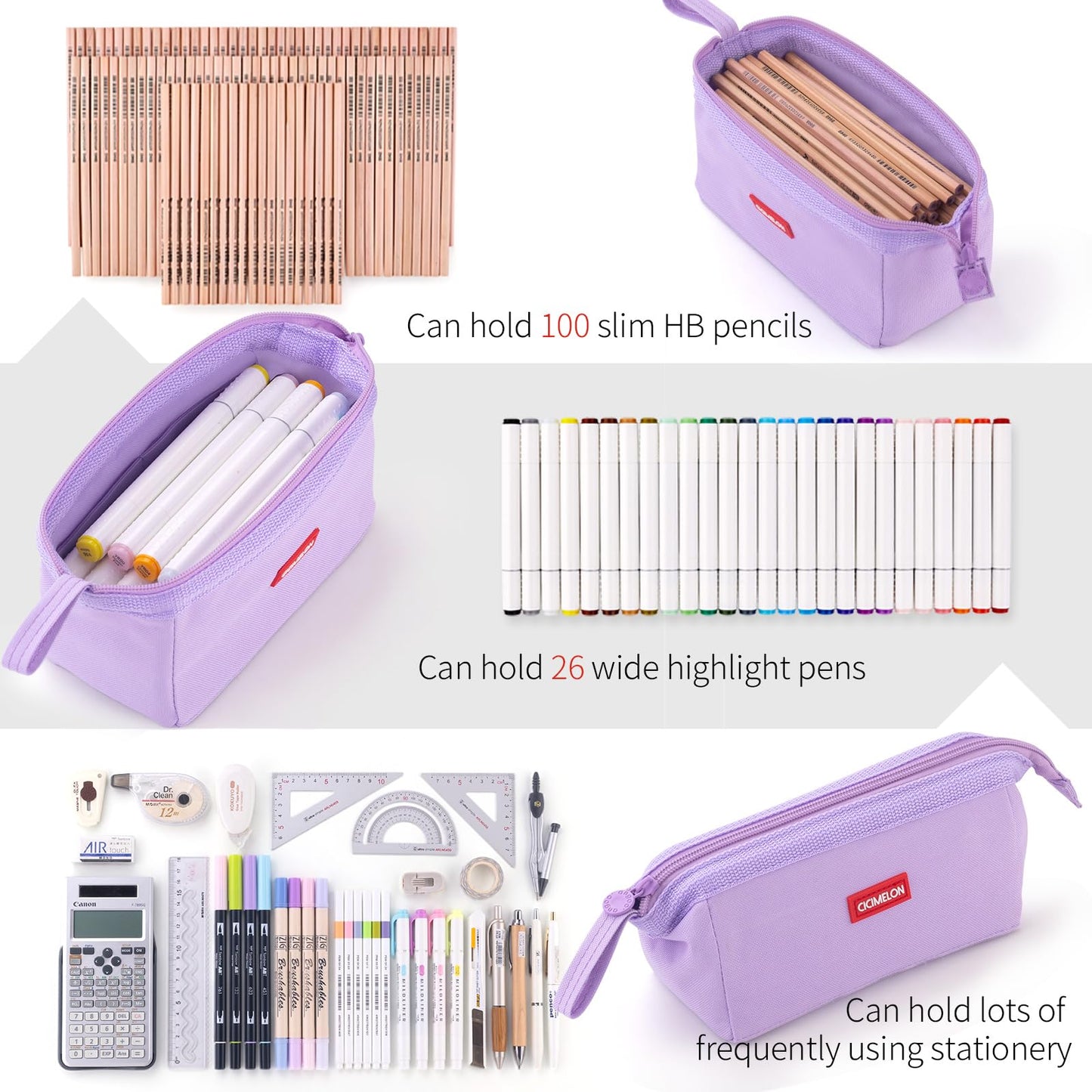 CICIMELON Pencil Case Large Capacity Pouch Pen Bag for School Teen Girl Boy Men Women (Purple)
