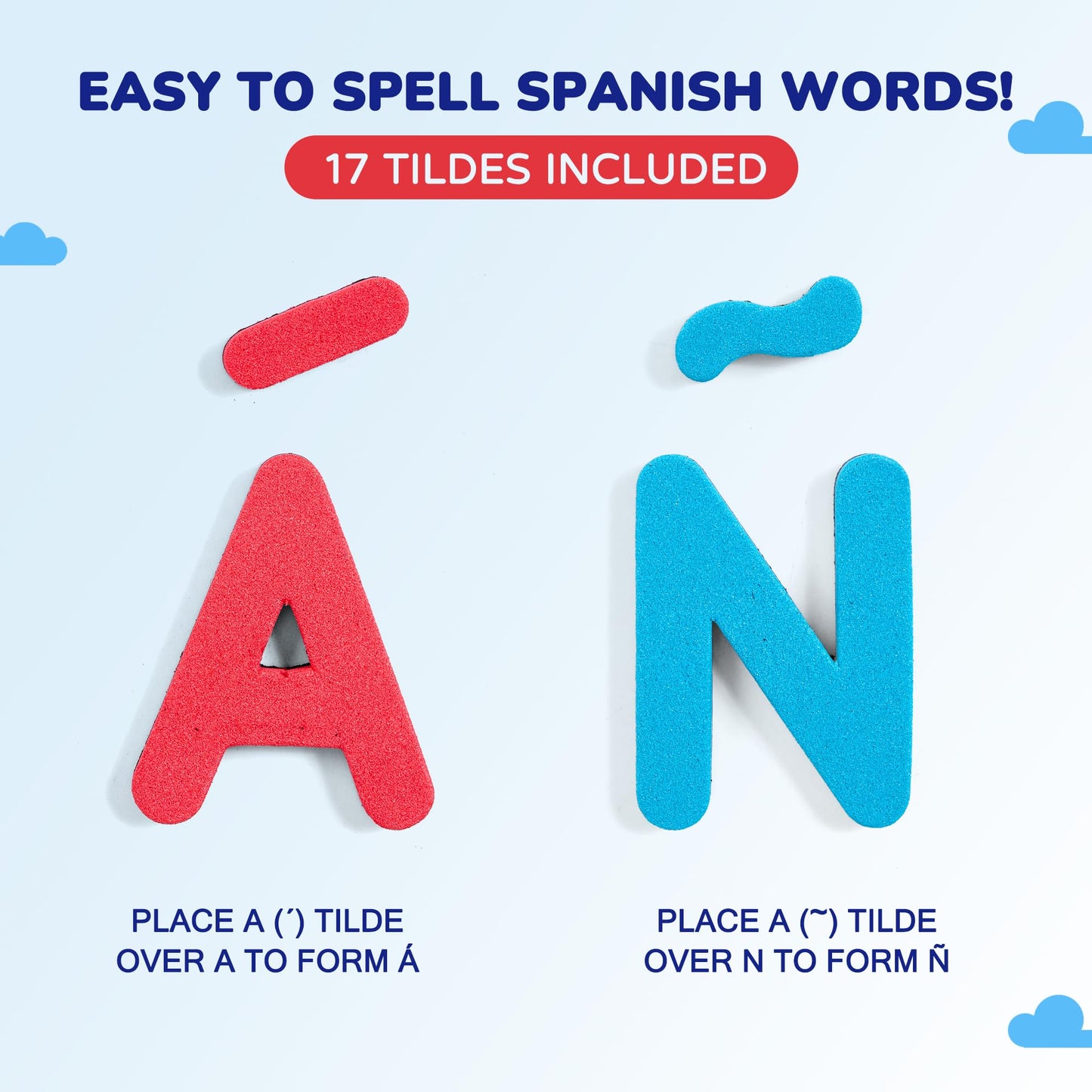 JoyCat Bilingual Magnetic Letters Kit 255 Pcs – Spanish & English Foam Alphabet Set with Double-Side Magnet Board, ABC Learning for Kids Spelling, Phonics & Language Practice