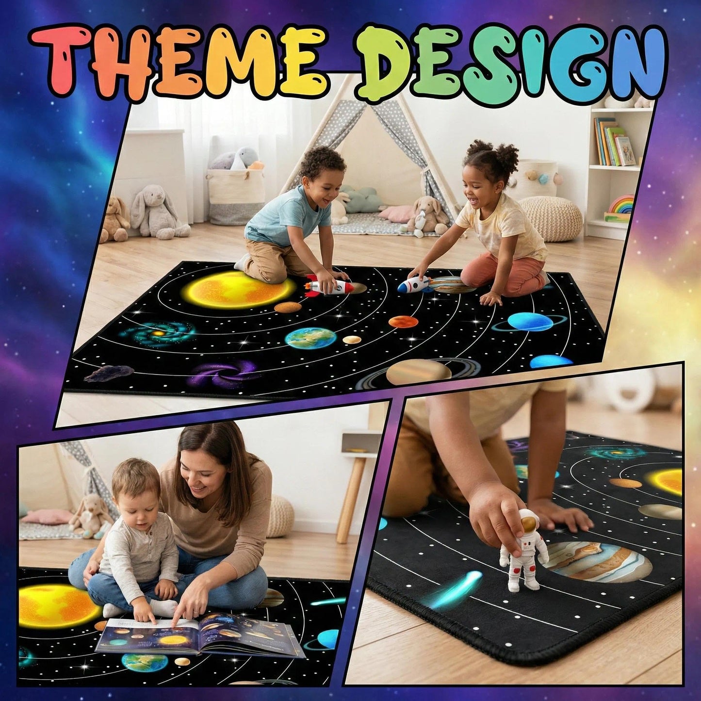 Solar System Galaxy Rug for Boys' Room - Space Carpet, 4'x5'