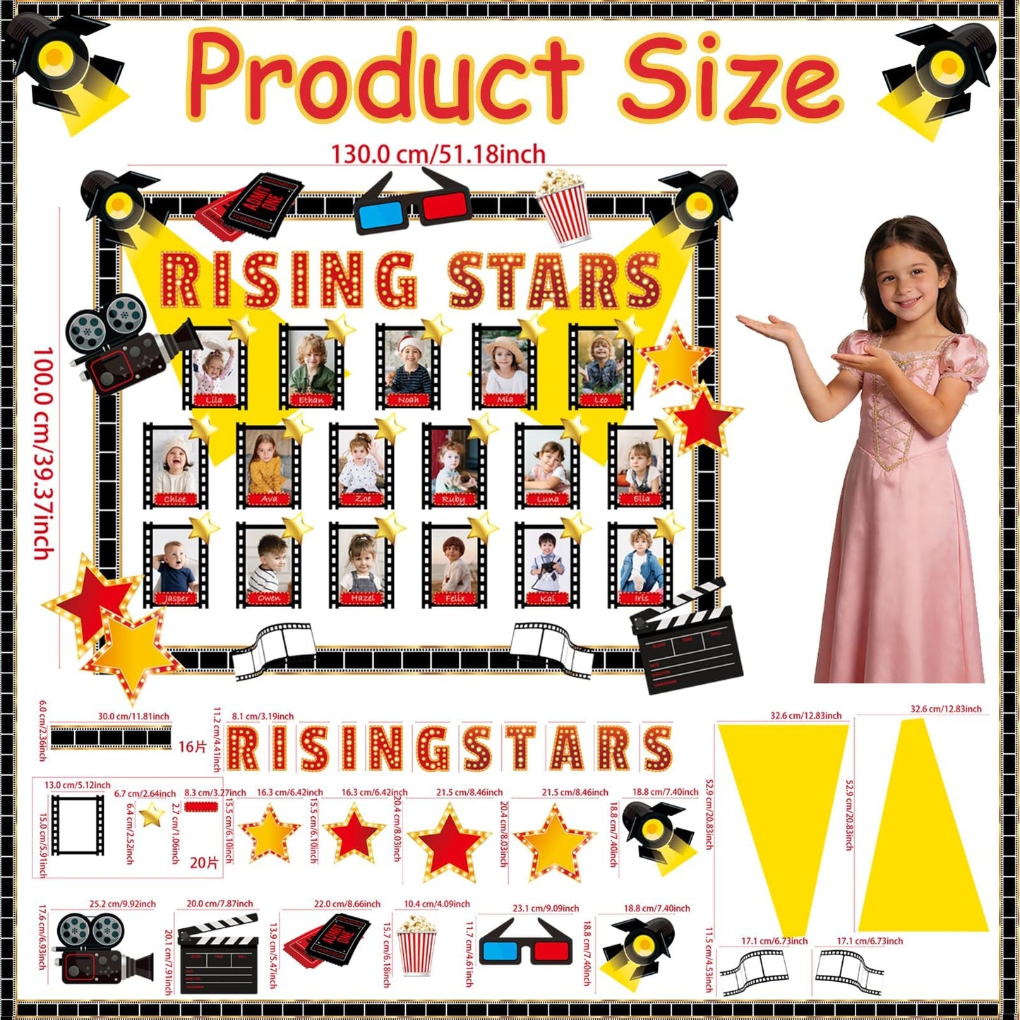 Movie Star Bulletin Board Decorations Set with Borders Movie Night DIY Photo Crafts Cutouts Decor for Teachers Now Starring Motivational for Class School Classroom Bulletin Board Decoration