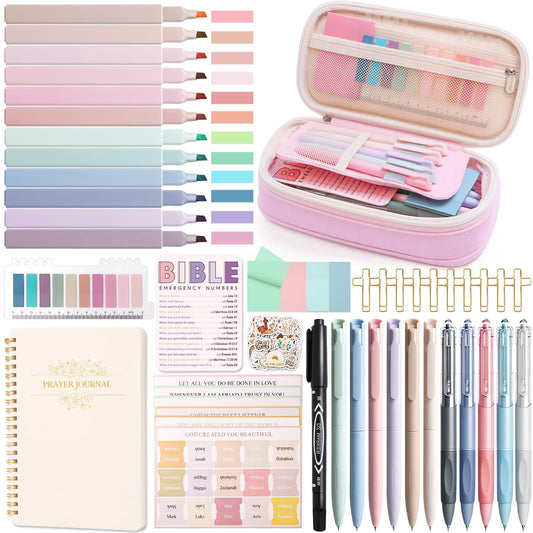 XKDOUS 60 Pcs Bible Study Supplies, Bible Study Kit for Women, Bible Journaling Supplies with Spiral Notebook Journal, Bible Tabs, Pen Case and More, Bible Highlighters and Pens No Bleed for Books