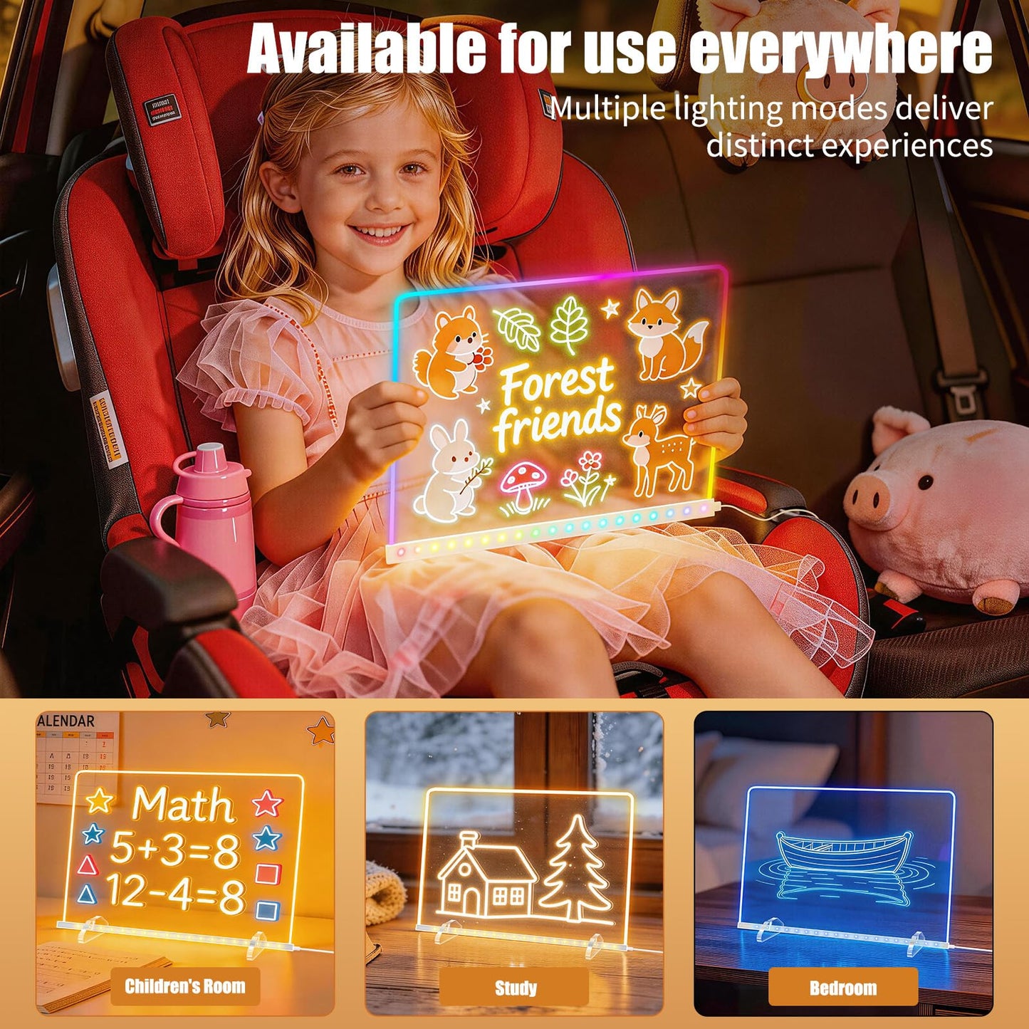 LED Note Board with 8 Colors 6 Modes -13.7"X10" Acrylic Dry Erase Board, Led Drawing Board Includes Adapter, 14 Markers, Tracing Paper, Sketching Gifts for Kids/Girls/Teens