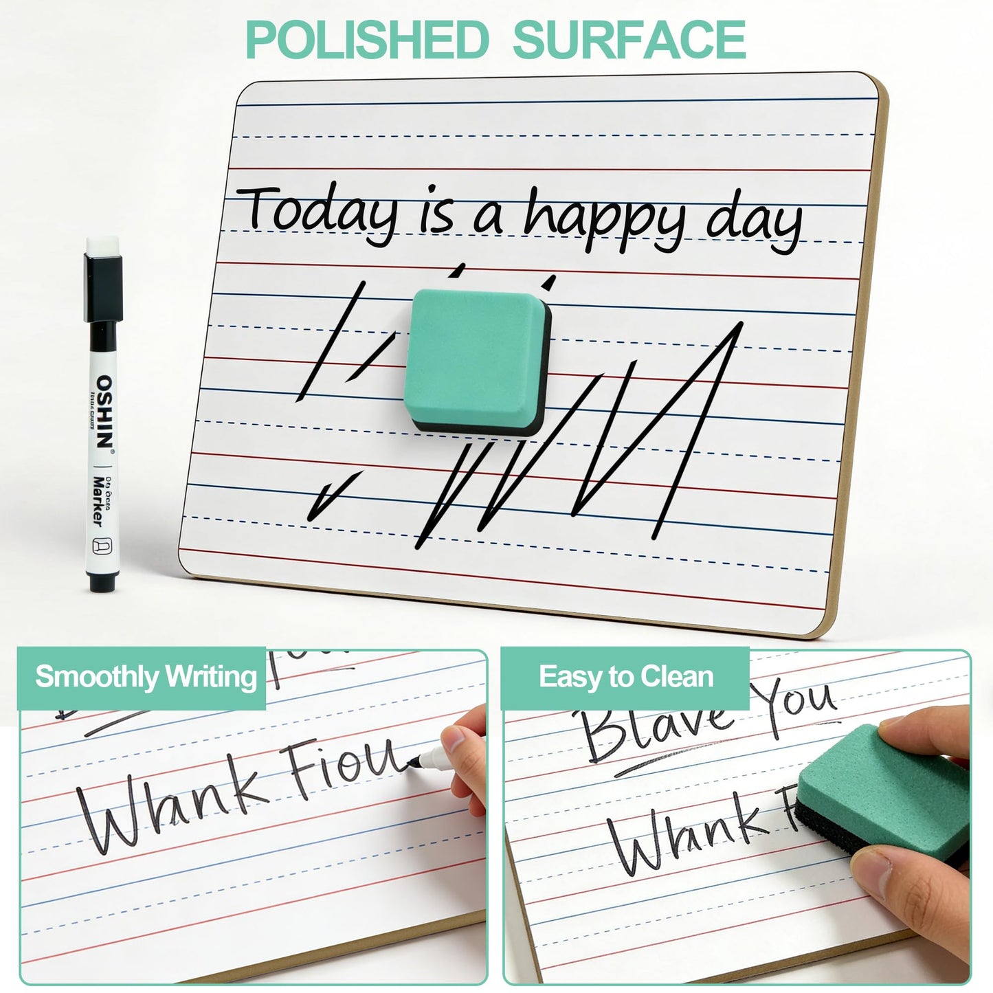 24 Pack Small White Boards, 9"x12" Double Sided Personal Dry Erase Boards Portable Handheld Whiteboards with Lines for Kids, Students, Teacher School, Include 24 Markers, 24 Erasers