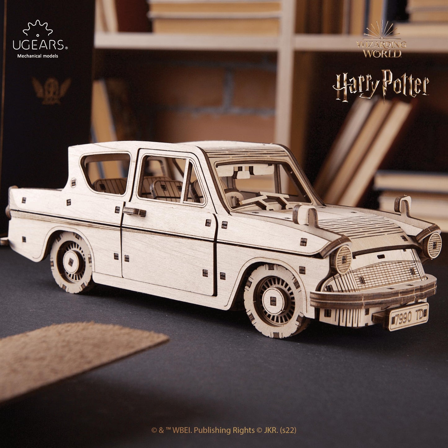 UGEARS Wooden 3D Puzzles for Adults - Flying Ford Anglia Harry Potter Puzzle 3D – Harry Potter Flying Car Building Kits for Adults DIY Model Kit with Spring Drive