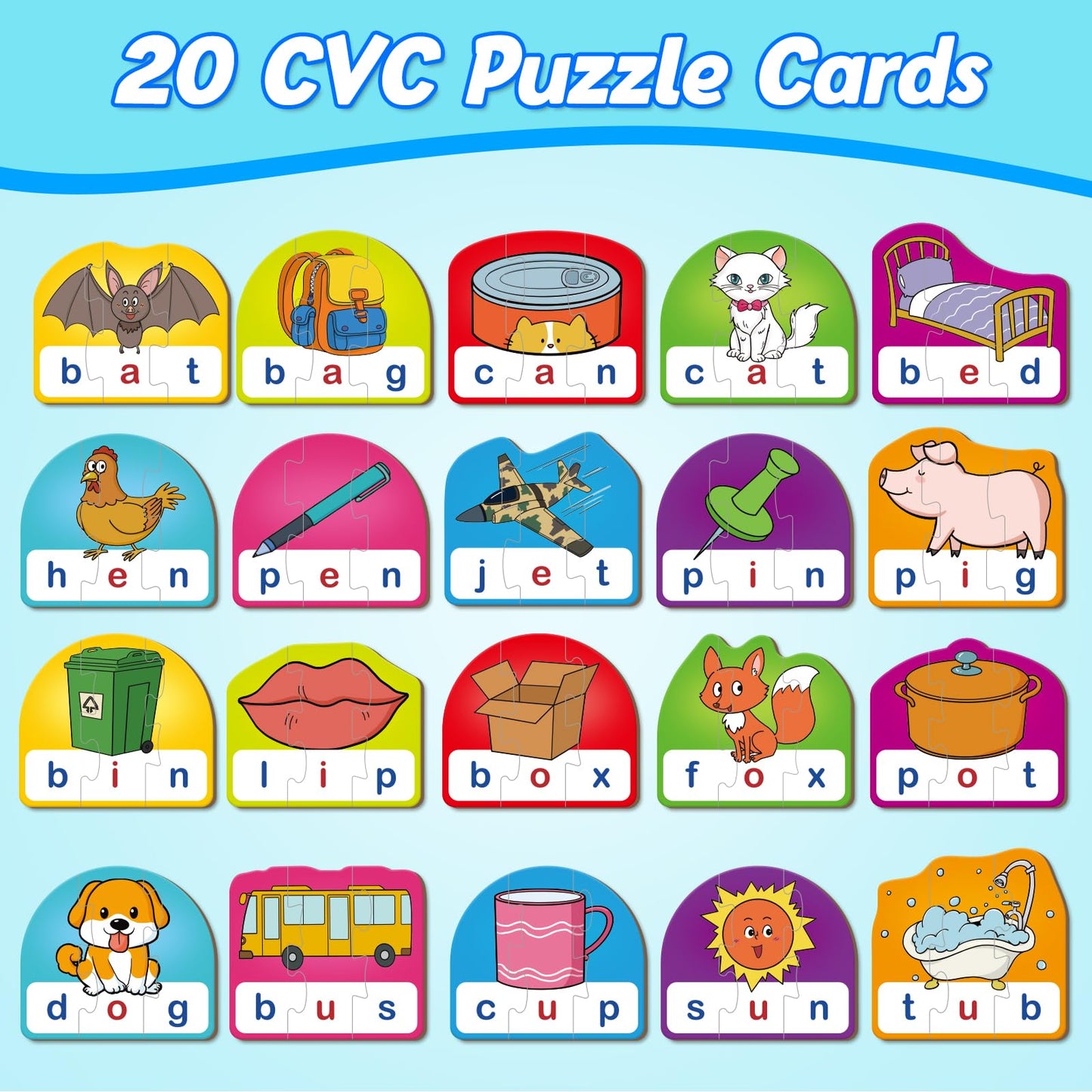 Kasfalci CVC Puzzle Cards for Kids - CVC Word & Phonics Games, Speech Therapy Toys for Toddlers - 3 Alphabet Letter Word Puzzles, Learning Spelling Games - Preschool Kindergarten Classroom Must Haves