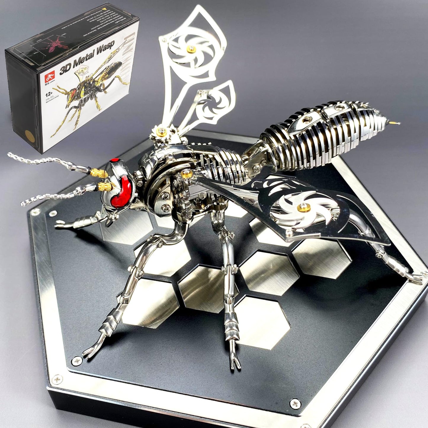 OreilleStar 3D Metal Puzzles for Adults Model Kits of Northern Giant Hornet Mechanical Wasp Building Blocks, Difficult DIY Assembly for Men (3D Metal Wasp-Silver)