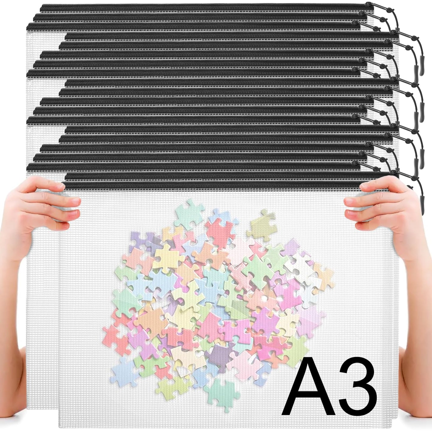YOPCDJ 24pcs Mesh Zipper Pouch Bags A4 Mesh Bags for Classroom Organization, Waterproof Document Zipper Pouches for Cosmetics, Travel Storage File Bags for Office Supplie (Black-A3-20PCS)