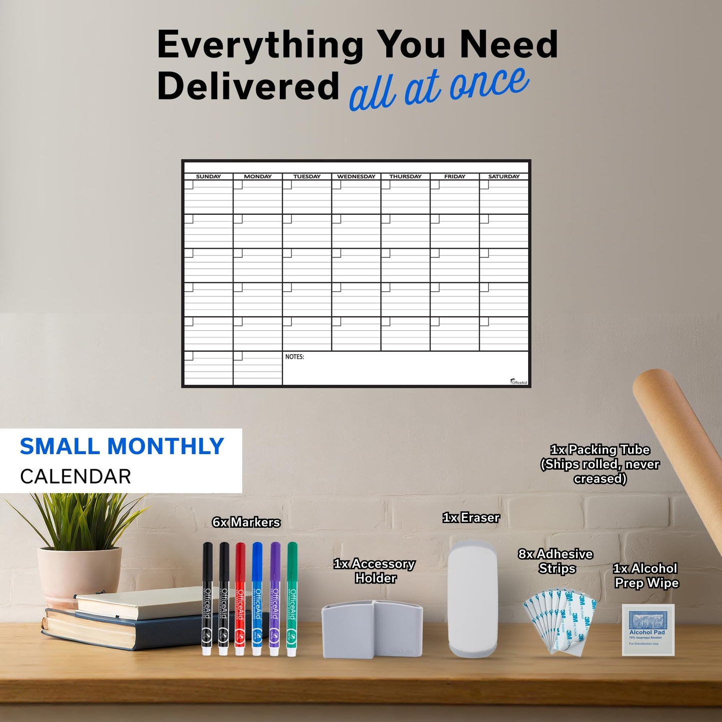 Small Dry Erase Calendar for Wall 17x26, Month Blank Kids Family Reusable Office, Classroom Schedule Monthly Planner Erasable Write, Rolled Whiteboard White Board, Calendar Dry Undated Erase for Wall