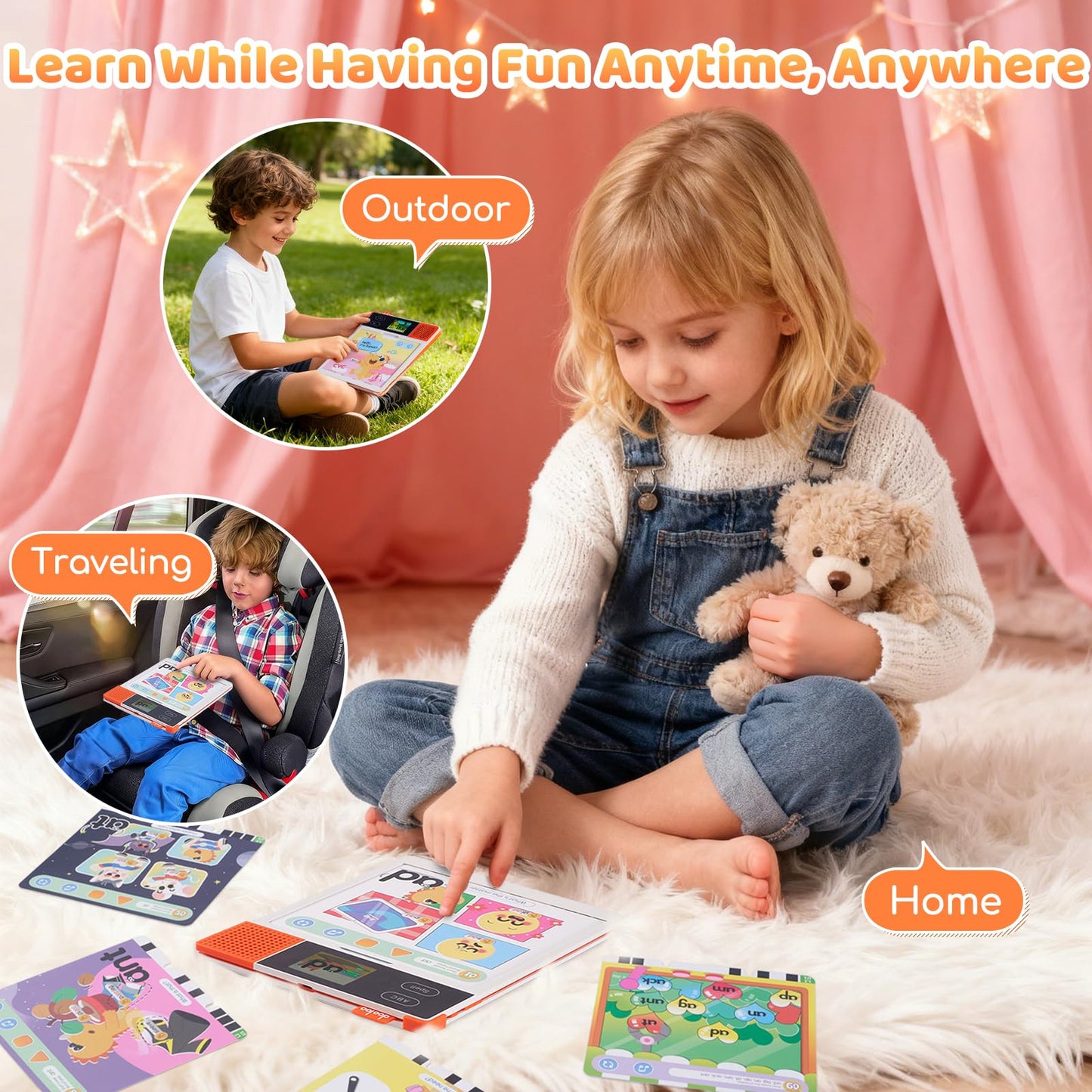 Dooloo Learn to Read & Spell Phonics Pad, Interactive Electronic Learning Pad with 242 Sound Pages Card, Fun Learning Activities for Kids 3-10 Years Old