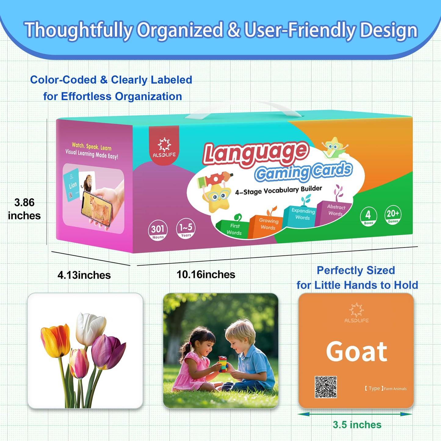 ALSOLIFE 301 Noun Flash Cards for Toddlers, 4-Level Vocabulary Builder Real Life Picture Card for Speech Therapy and Toddler Learning, ABA Therapy Materials, Autism Learning Materials, ESL Teaching