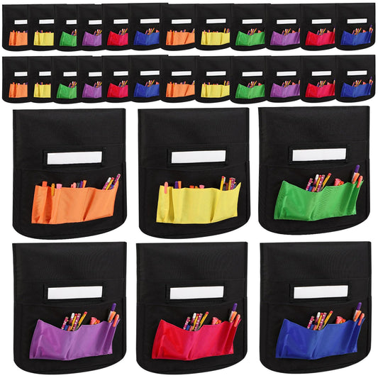 Tisancy 24 Pcs Thicken Chair Pockets for Classroom, Chair Pocket Chart, Chart Seat Back Organizer Bulk with Name Tag, Classroom Organization Essentials for School Christmas Student Gift(Black Color)