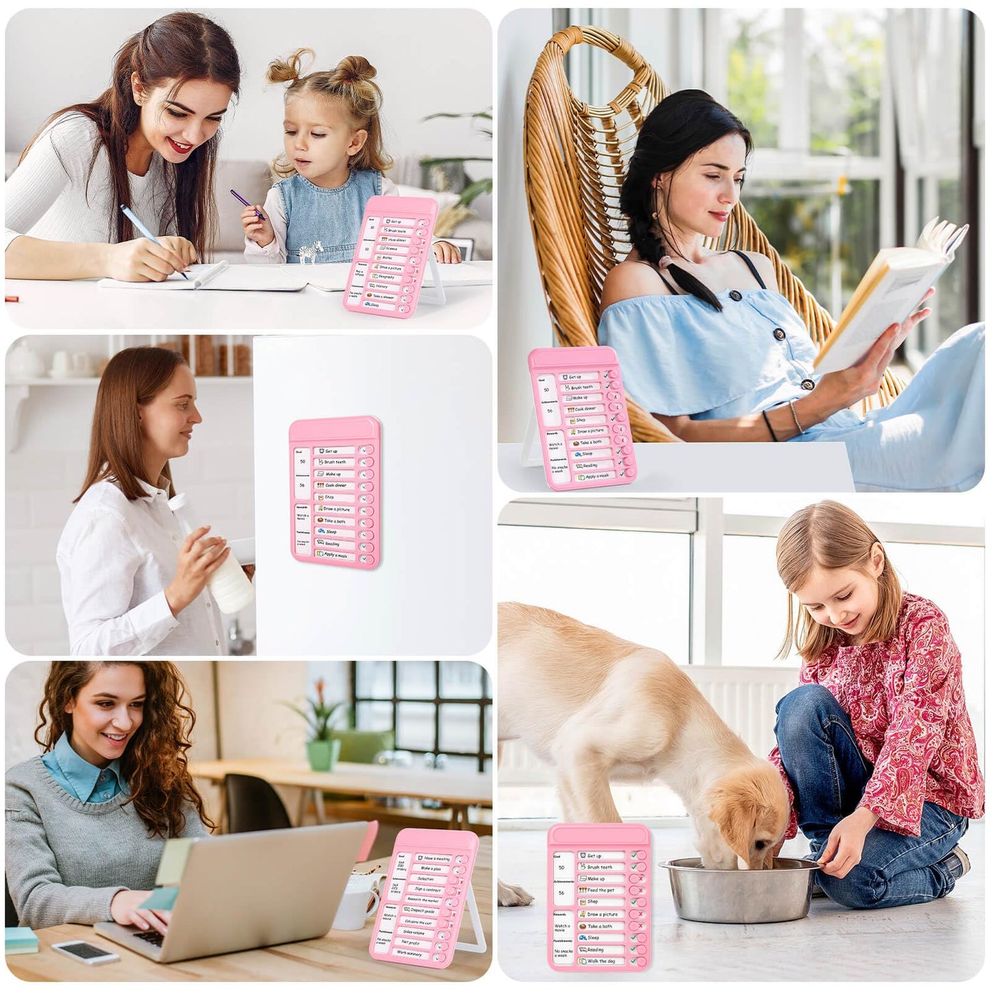 Audab 2Pcs Dry Erase Chore Chart for Kids, Magnetic Checklist Board, My Chores Slider Chart to Do List Board, Routine Reward Chart Schedule Board Task Tracker for Home Refrigerator, Wall, Desk (Pink)