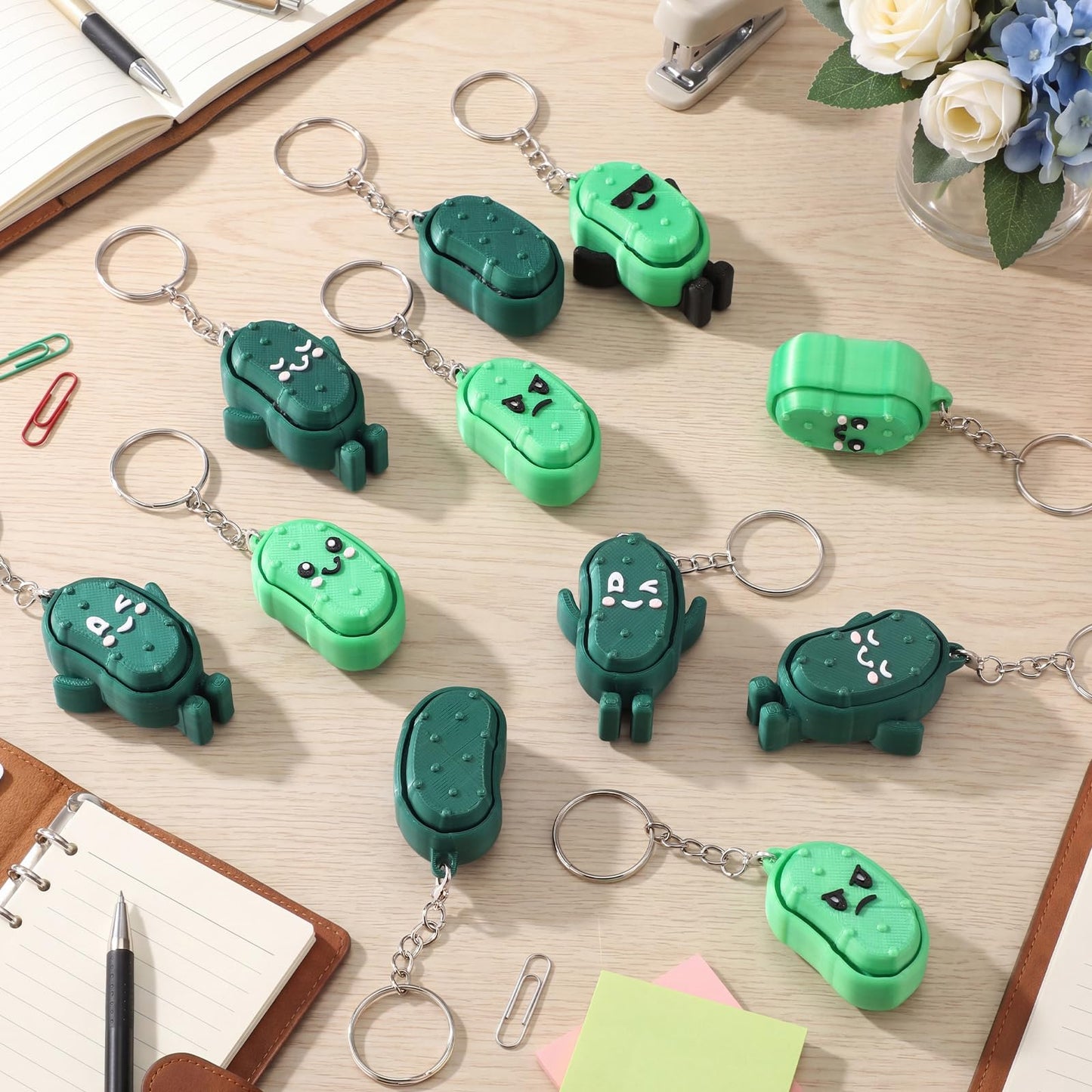 Kenning 12 Pcs Pickle Clicker Fidget Keychain Bulk 3D Printed Sensory Clicker Fidget Toys Stress Relief Keychain Employee Appreciation Gifts for Coworker Staff Team Teacher Nurse End of Year Gifts