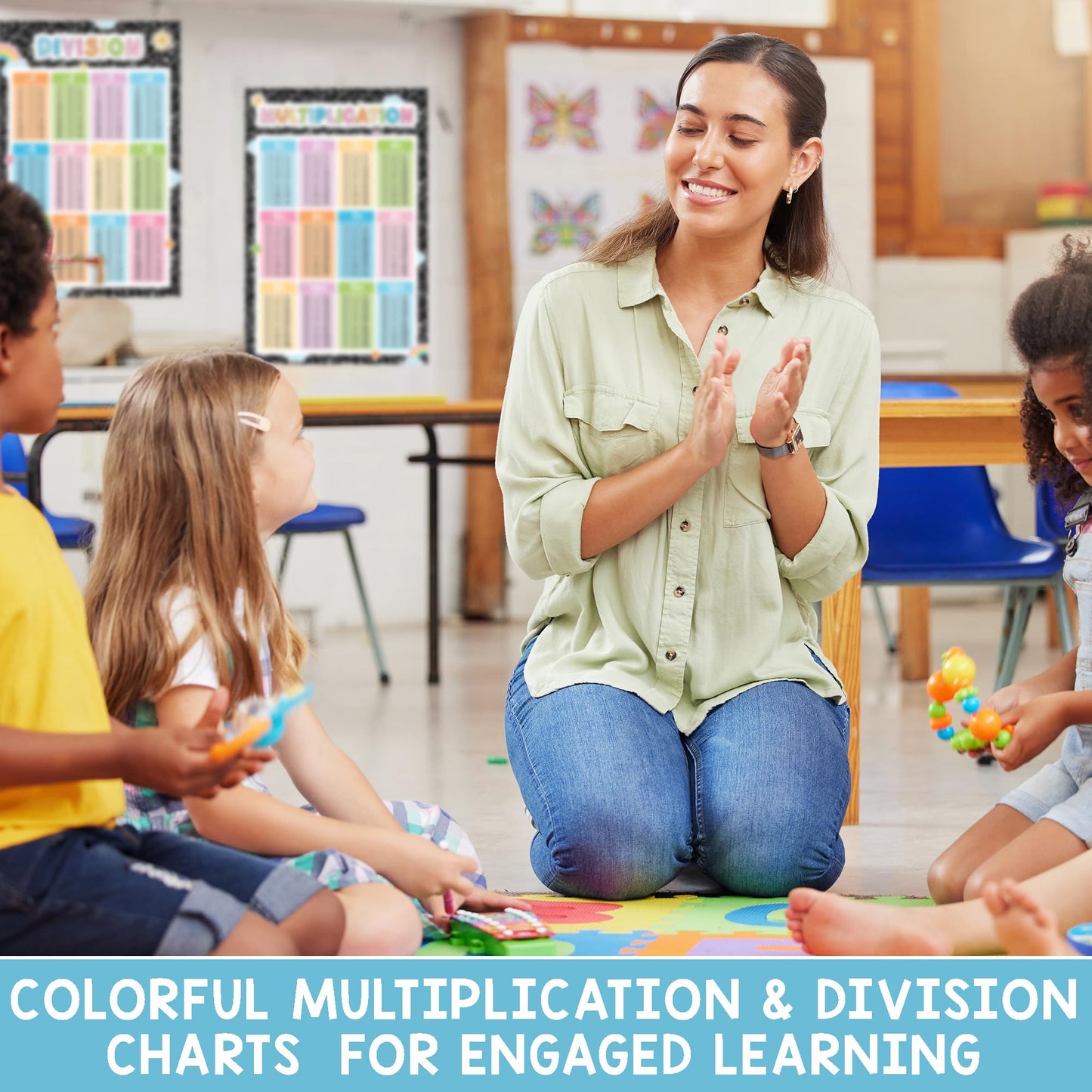 BEAWART Multiplication Chart, 2 Pcs Educational Math Posters for Classroom, Laminated Multiplication & Division Poster, Back To School Mathematics Bulletin Board Must Haves, Composition Notebook