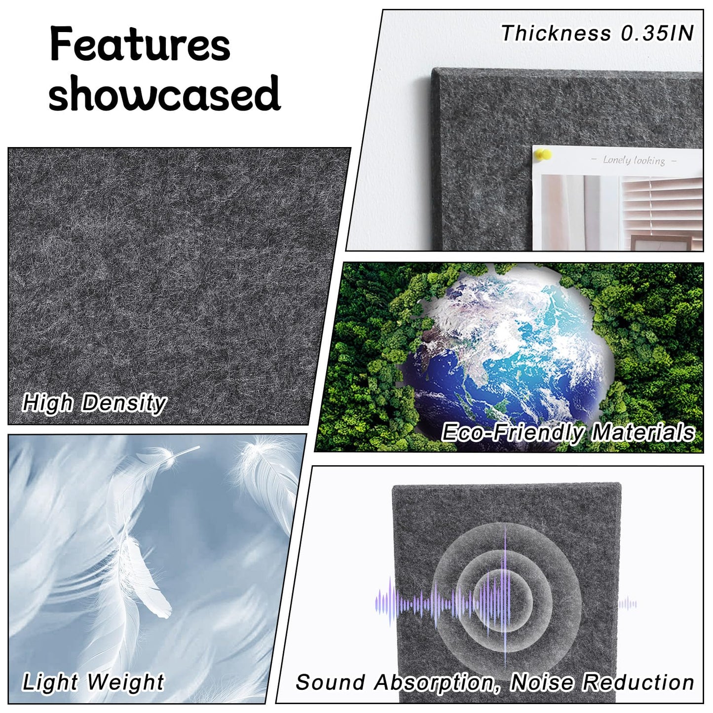 Large Cork Board 28" x 19", 6 Pack Felt Bulletin Board with Pushpins, Cork Boards Alternative with Self-Adhesive Strips, Felt Wall Tiles Pin Boards for Walls Office Home School Decor-Dark Gray