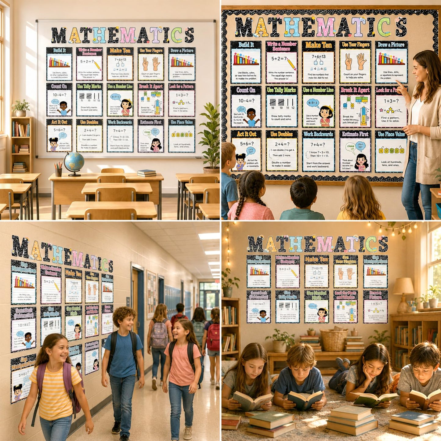 25Pcs Mathematics Strategy Posters Composition Notebook Classroom Decor Educational Math Posters Math Manipulatives Wall Art for Back to School Classroom Bulletin Board Decorations Teacher Supplies