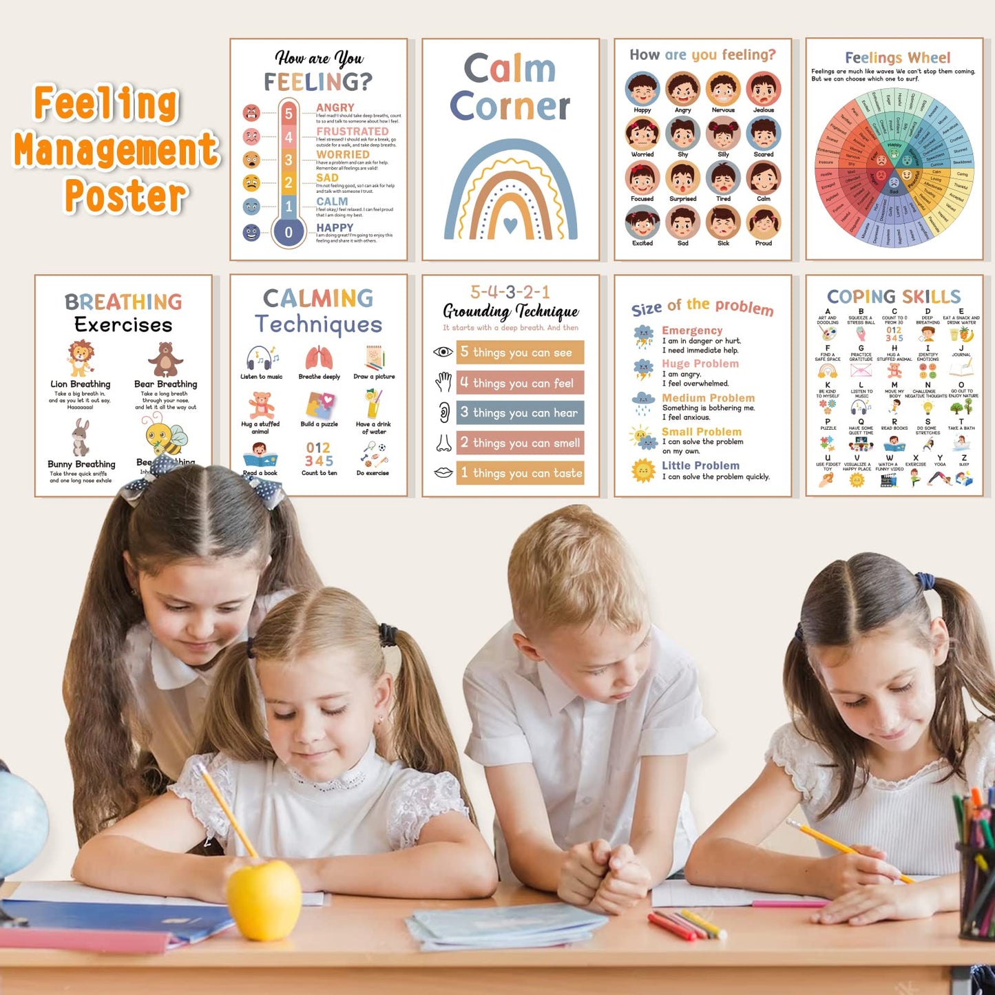 9 Calming Corner Posters,Calm Down Corner Feelings Chart for Kids, Mental Health Posters,Classroom Educational Poster Emotions Chart Coping Skills,Preschool Classroom Wall Art Decorations Mood Calming