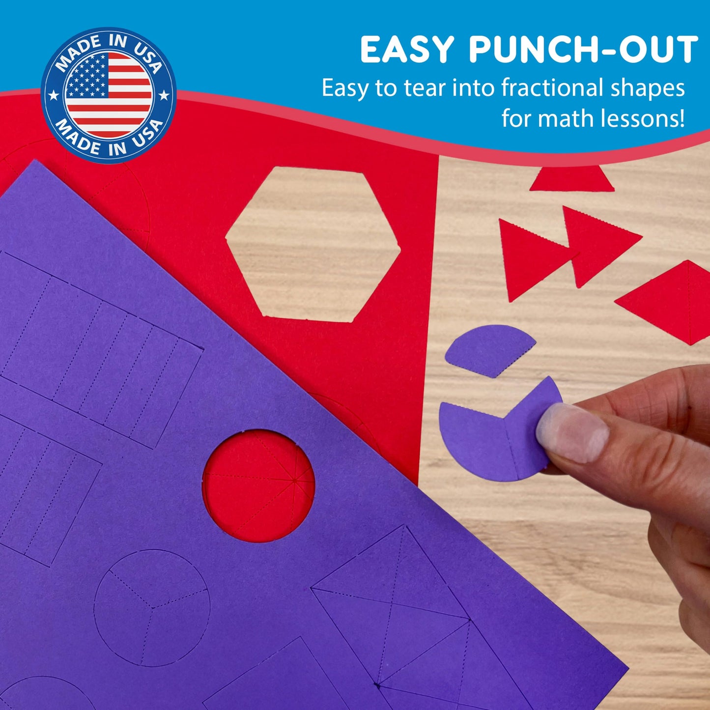 384 Pieces MATHshapes Fractional Math Manipulative Shapes Easy-Punch-Out Easy-to-Separate Paper Shape Cutouts in 8 Bright Colors US Made Card Stock Ideal for Learning Fractions, Measurements, and More