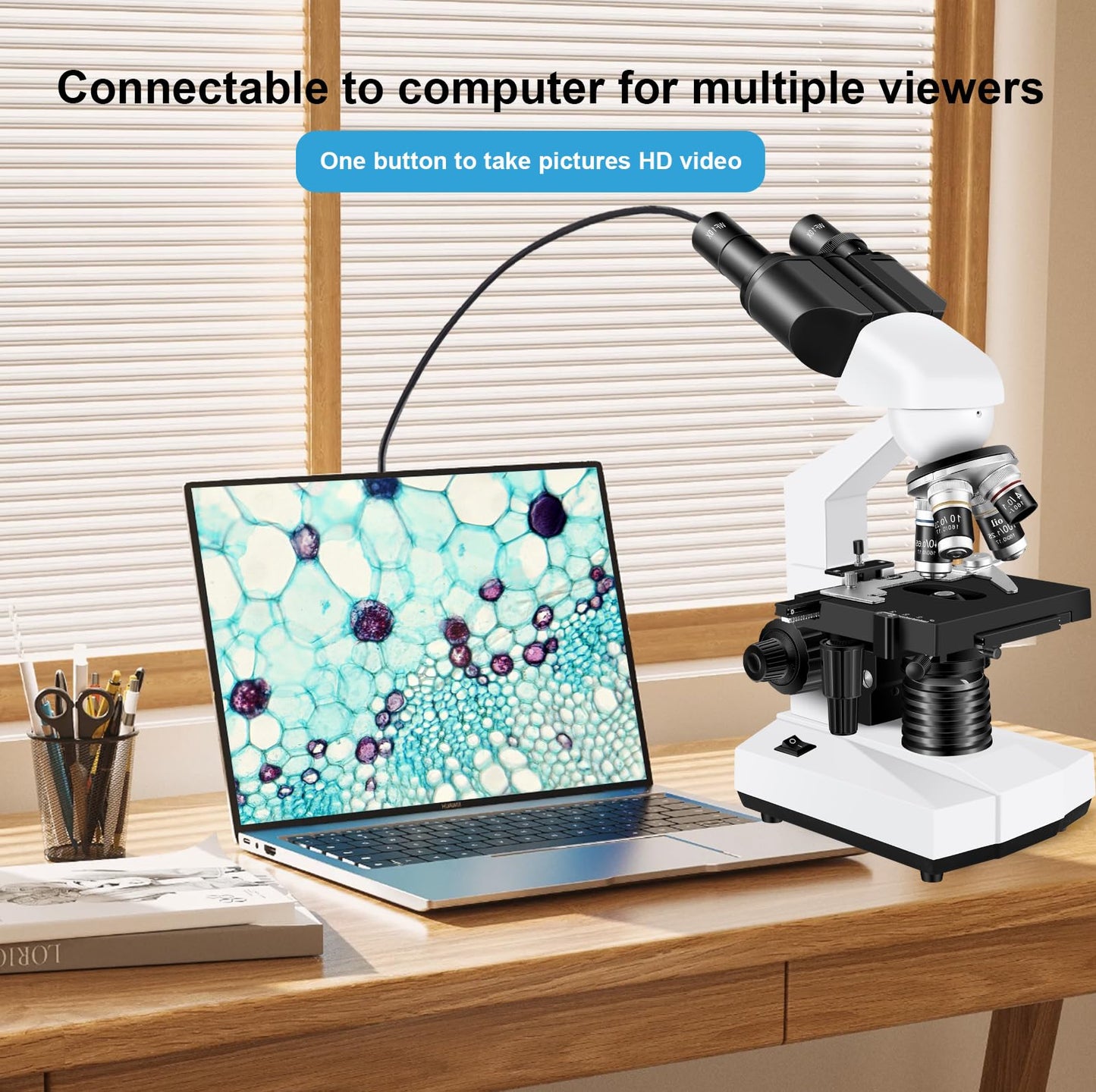Woehrsh Microscope for Adults WF10x and WF25x eyepieces, 40X-2000X Magnification USB Camera, Microscope for Adults Suitable for Laboratory School (Large Model Binocular Electronic Eyepiece)