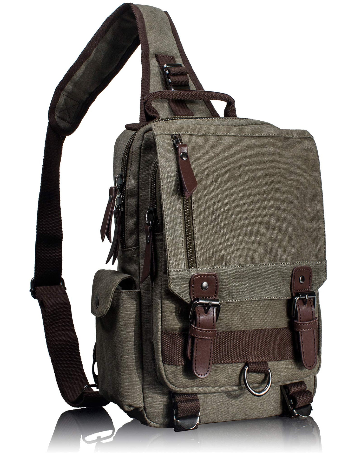 Leaper Retro Canvas Messenger Bag — Fits 10" Tablet, 9 Pockets, Unisex Crossbody Shoulder Sling Bag for Travel, Work & Daily Use, Army Green, M (Available in Medium, Large, XL, XXL)